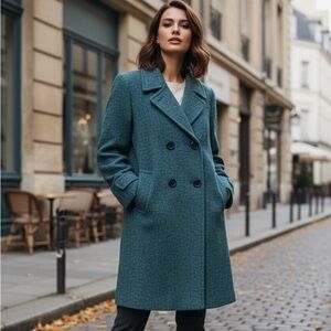 1970’s Vintage Coat Womens 12 Made In USA Classic Tailored Coat Teal Blue Preppy